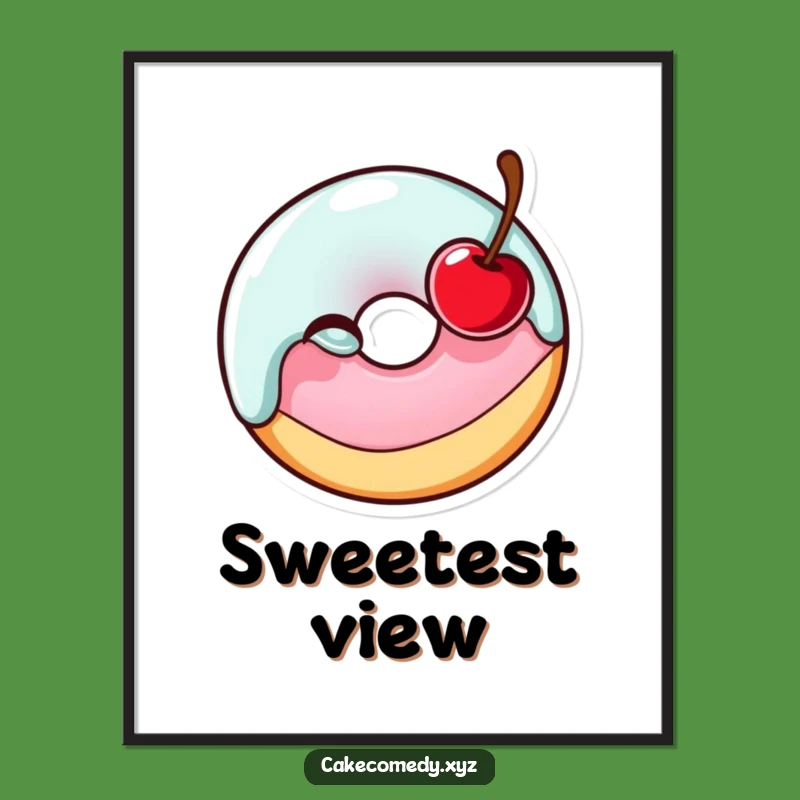 Funny Donut Winking Cherry Digital Art - Printable Cheerful Wall Decor Gift