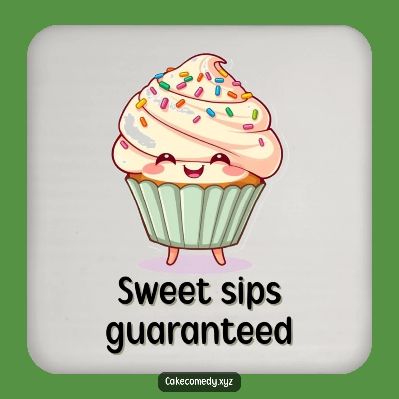 Funny Cupcake Coaster: Happy Bouncing Character Adds Sweet Humorous Gift