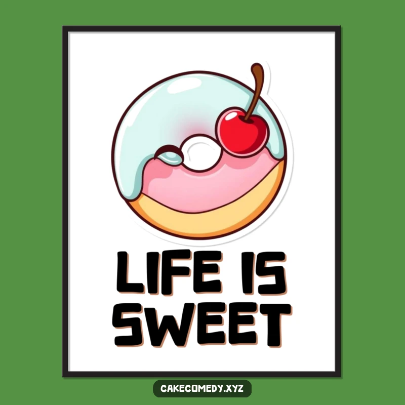 Funny Donut Winking Cherry Poster - Cheerful Wall Art & Humorous Gift Idea