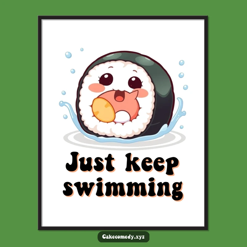 Funny Sushi Poster: Giggling Roll with Fins Art for a Playful & Aquatic Wall Accent