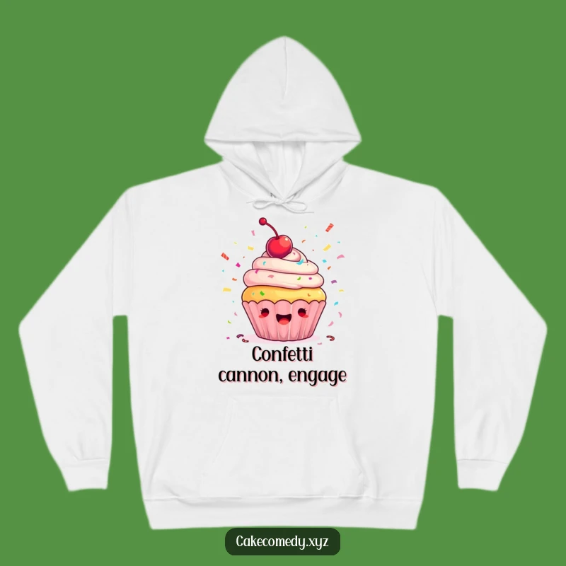 Funny Ecstatic Cupcake Hoodie: Cozy Confetti Throwing Sweatshirt Gift Idea