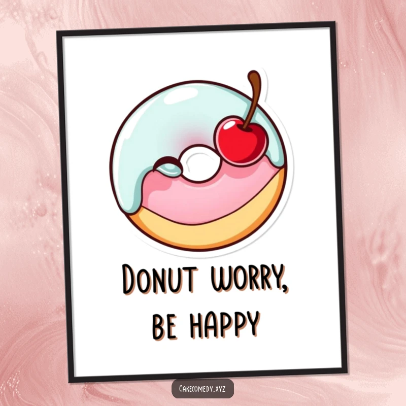 Funny Free Printable Donut Wall Art: A cheerful glazed donut character winks, featuring a cherry, adding sweet humor.