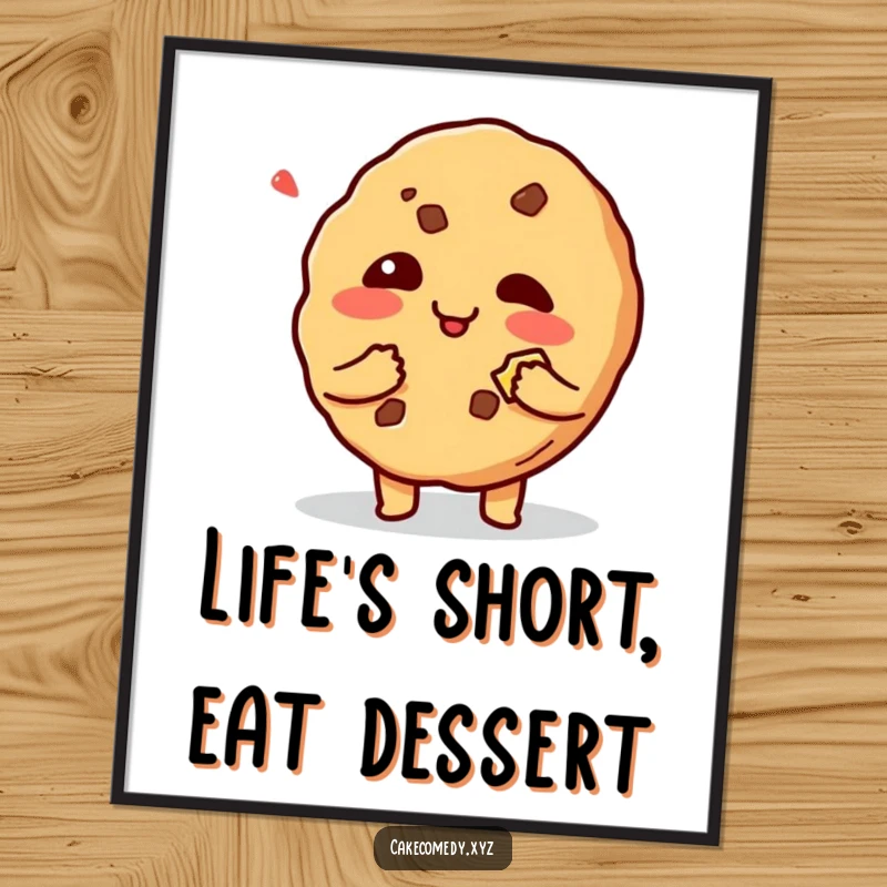 Funny Free Printable Cookie Wall Art: A giggling cookie character with a bite mark looking mischievous adds playful charm.