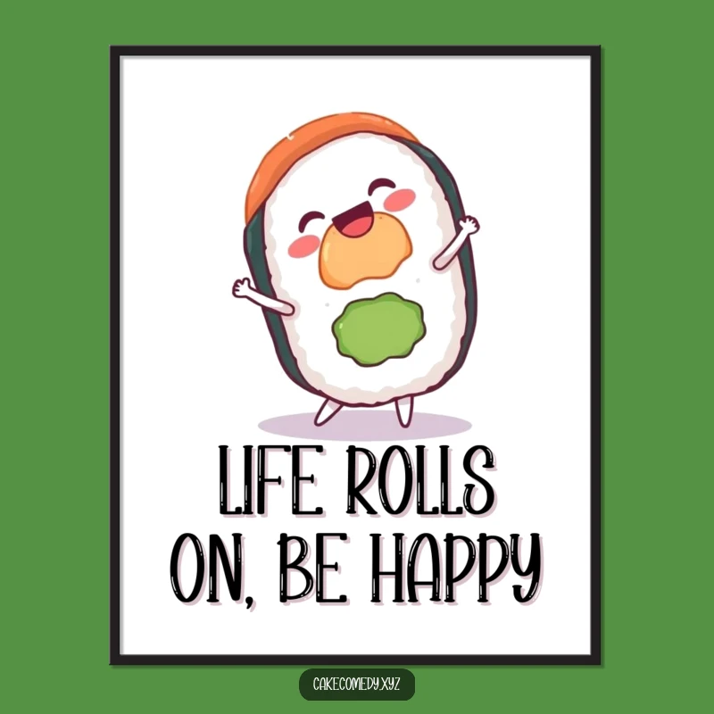 Funny Free Printable Wall Art: Cartwheeling Sushi Fun - Downloadable Decor