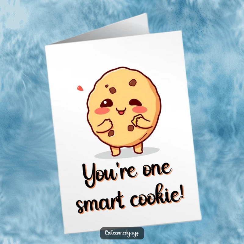 Funny Free Printable Cookie Birthday Card: A giggling cookie with a bite mark looks mischievous, ready for birthday fun.