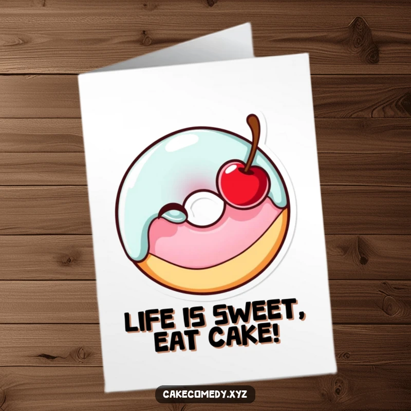 Funny Free Printable Donut Birthday Card: A cheerful glazed donut winks, holding a cherry, ready for a sweet celebration.