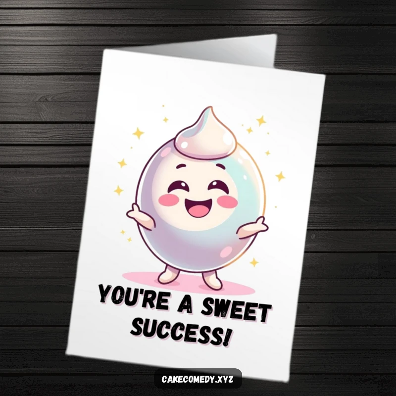 Funny Free Printable Candy Congratulations Card: A delighted candy sparkles brightly, wiggling with excitement for success.
