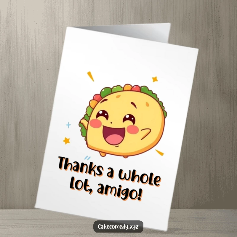 Funny Free Printable Thank You Card: A delighted taco spins rapidly with a giddy expression, a fun print-at-home thank you note.