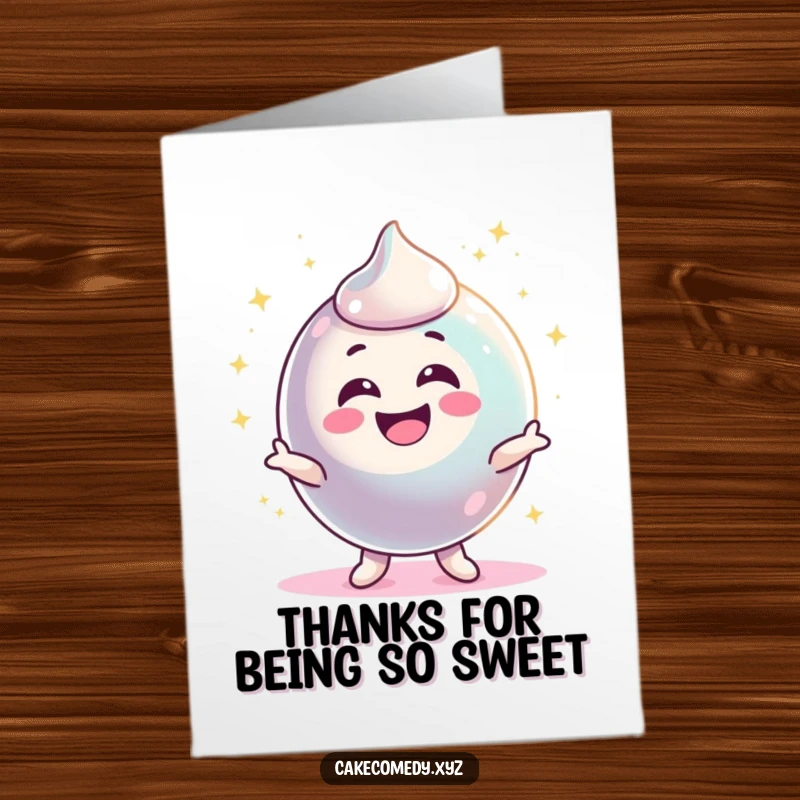 Funny Free Printable Candy Thank You Card: A delighted candy character wiggles with excitement, sparkling to express thanks.