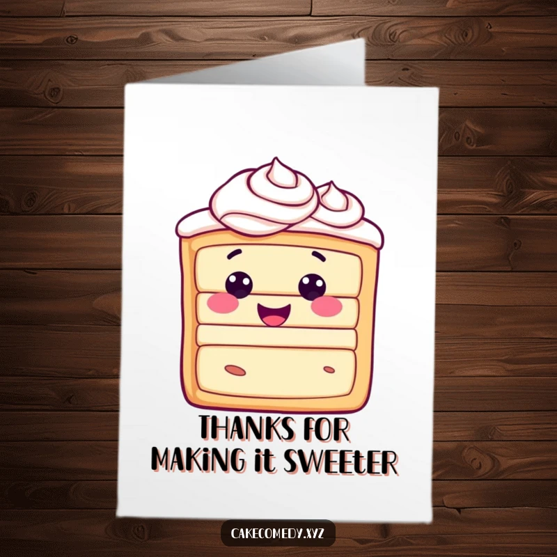 Funny Free Printable Cake Thank You Card: A slice of cake with swirled frosting radiates joy, expressing thanks sweetly.