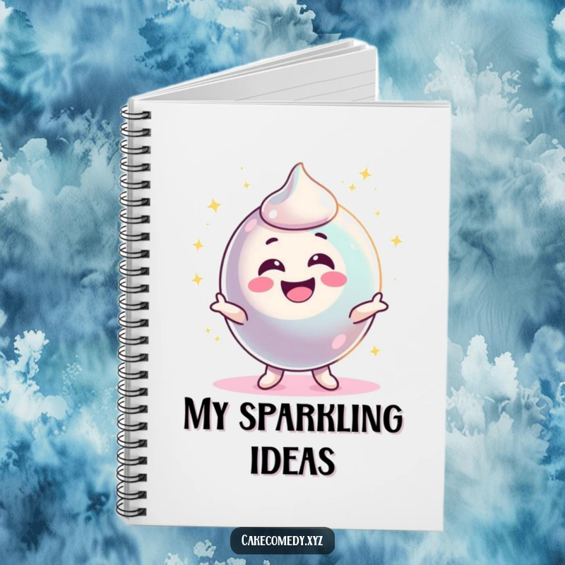 Funny delighted candy character wiggling and sparkling brightly on a notebook cover, inspiring energetic thoughts and creative writing.