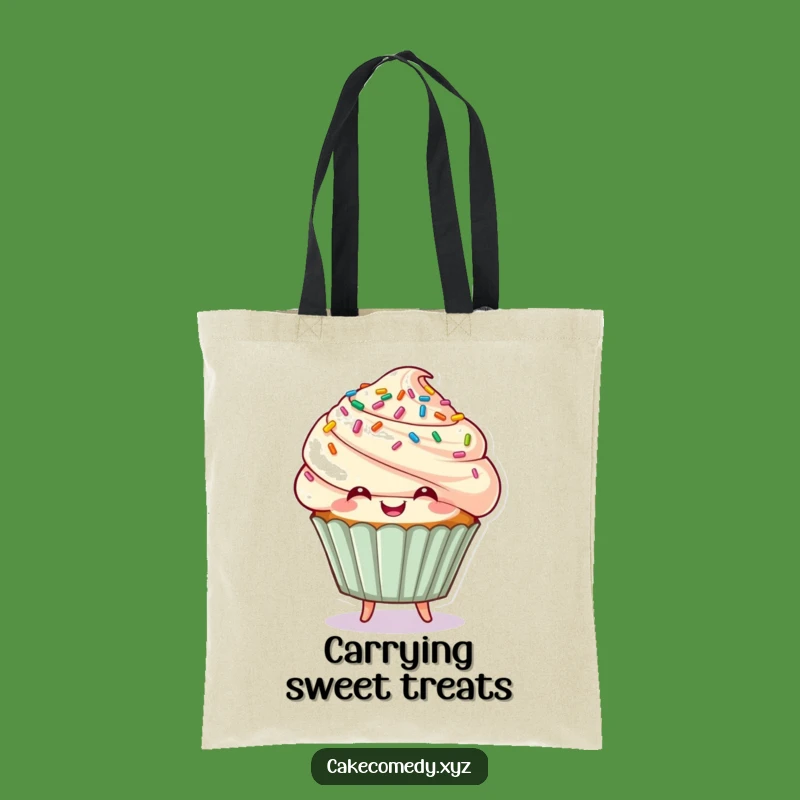 Funny Cupcake Tote Bag: Happy Bouncing Character, Sweet & Humorous Gift